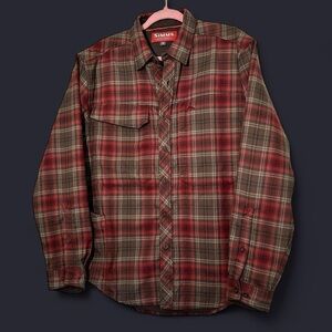 Red & brown Simms Thermal plaid flannel Fishing shirt Unisex Winter Warm